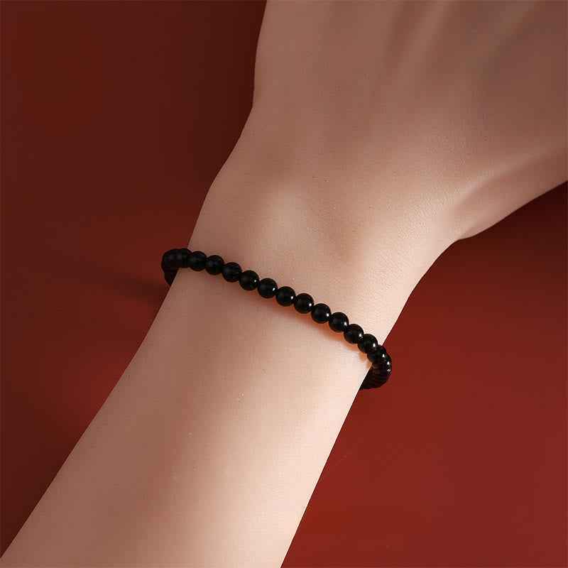 Fortune Jewel Year Of The Horse 925 Sterling Silver Natural Black Obsidian Strength Bracelet