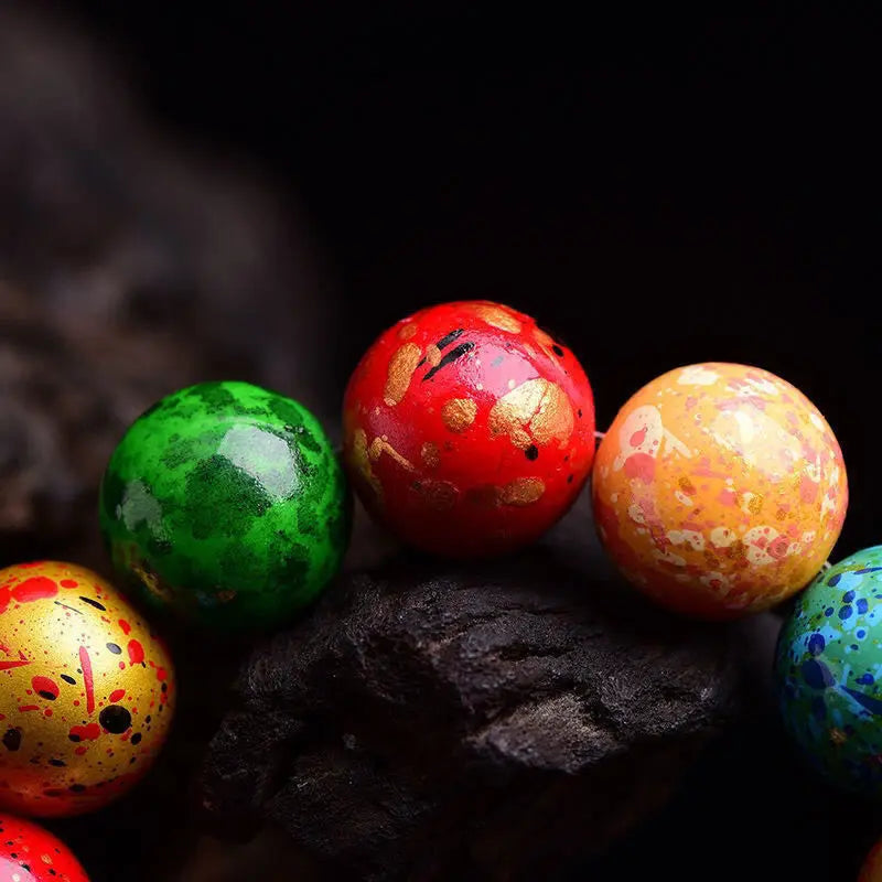 Fortune Jewel Multicolored Lacquer Craft Sandalwood Single Wrap Beaded Protection Bracelet Fortune Jewel