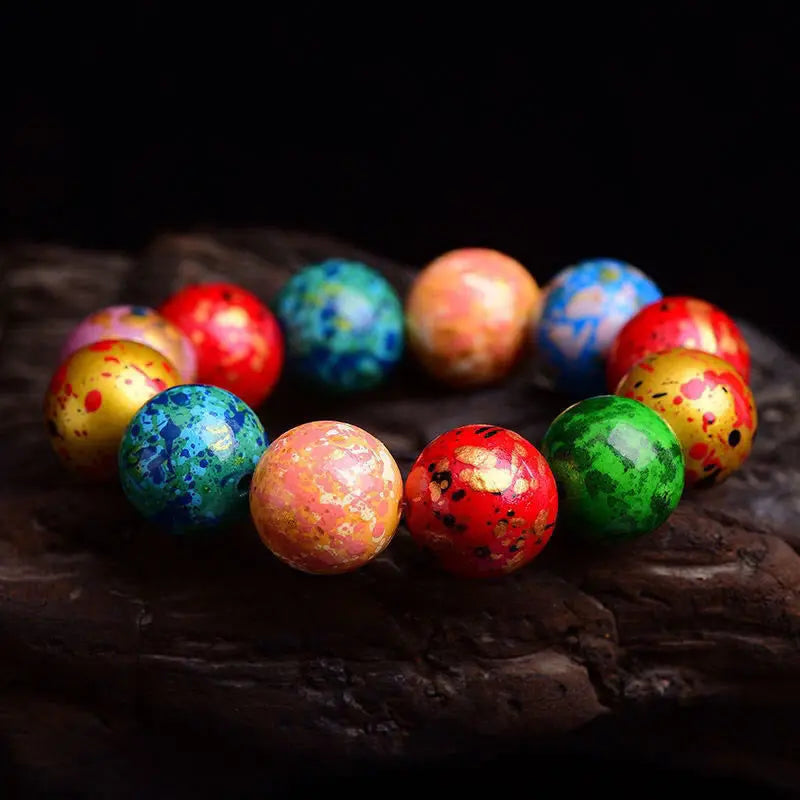 Fortune Jewel Multicolored Lacquer Craft Sandalwood Single Wrap Beaded Protection Bracelet Fortune Jewel