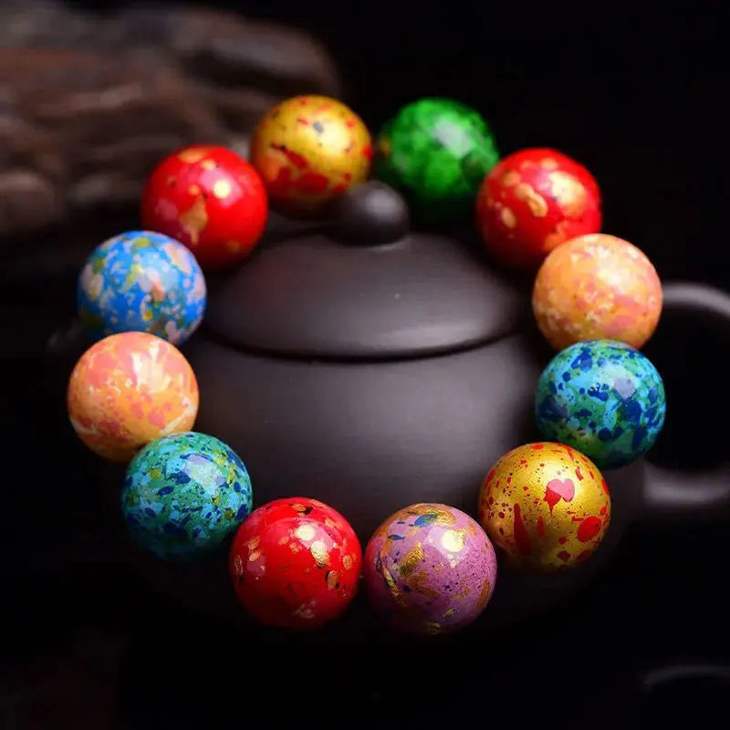 Fortune Jewel Multicolored Lacquer Craft Sandalwood Single Wrap Beaded Protection Bracelet Fortune Jewel