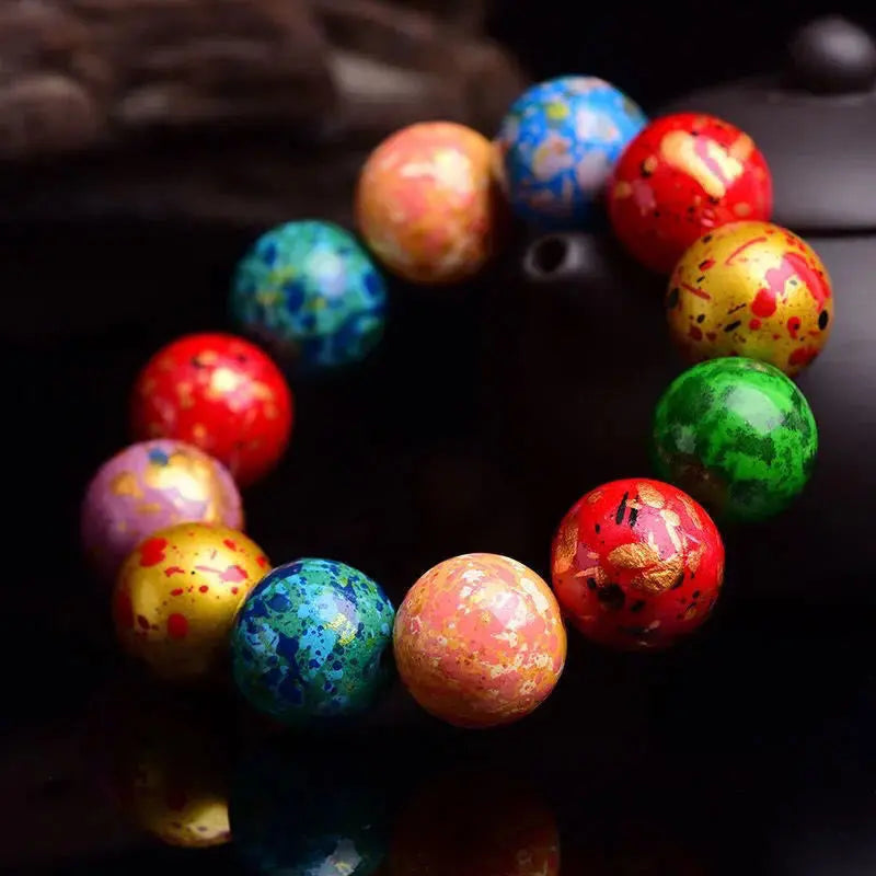 Fortune Jewel Multicolored Lacquer Craft Sandalwood Single Wrap Beaded Protection Bracelet Fortune Jewel