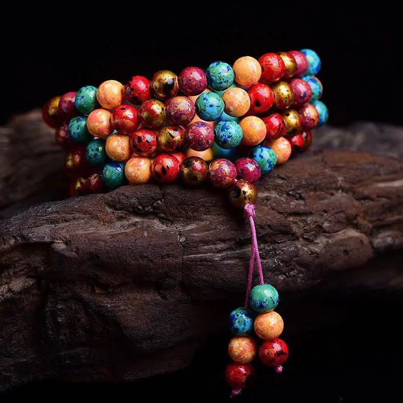 Fortune Jewel Multicolored Lacquer 108 Mala Beads Craft Sandalwood Protection Multilayer Bracelet Fortune Jewel