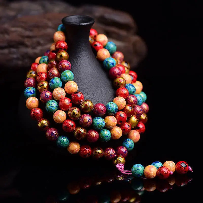 Fortune Jewel Multicolored Lacquer 108 Mala Beads Craft Sandalwood Protection Multilayer Bracelet Fortune Jewel