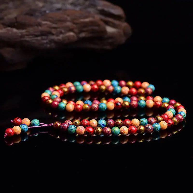Fortune Jewel Multicolored Lacquer 108 Mala Beads Craft Sandalwood Protection Multilayer Bracelet Fortune Jewel
