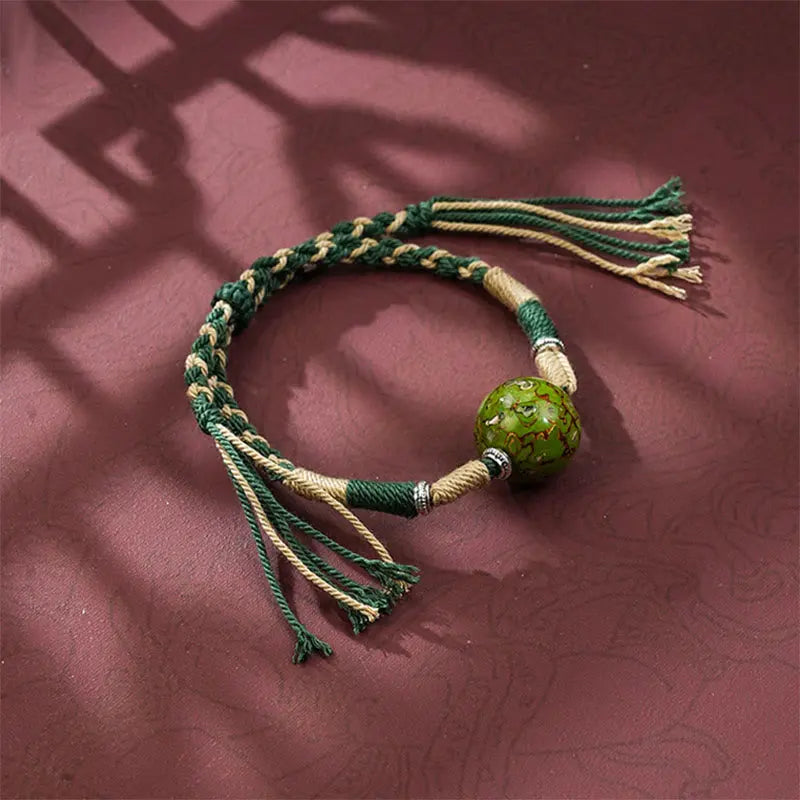 Fortune Jewel Lacquer Craft Bead Multicolored Braided String Bracelet Fortune Jewel
