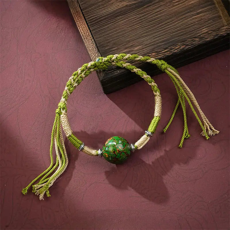 Fortune Jewel Lacquer Craft Bead Multicolored Braided String Bracelet Fortune Jewel