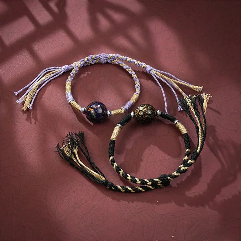 Fortune Jewel Lacquer Craft Bead Multicolored Braided String Bracelet Fortune Jewel
