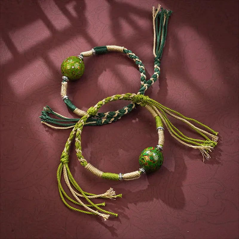 Fortune Jewel Lacquer Craft Bead Multicolored Braided String Bracelet Fortune Jewel
