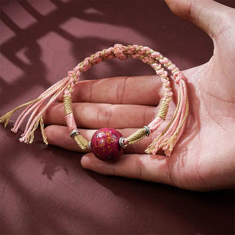 Fortune Jewel Lacquer Craft Bead Multicolored Braided String Bracelet Fortune Jewel
