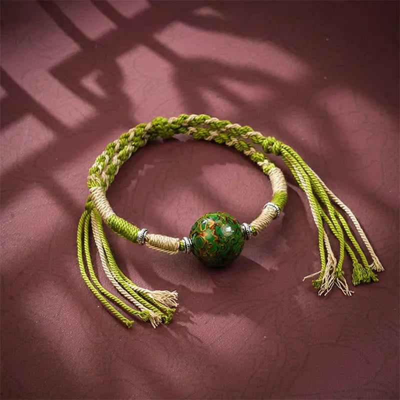 Fortune Jewel Lacquer Craft Bead Multicolored Braided String Bracelet Fortune Jewel