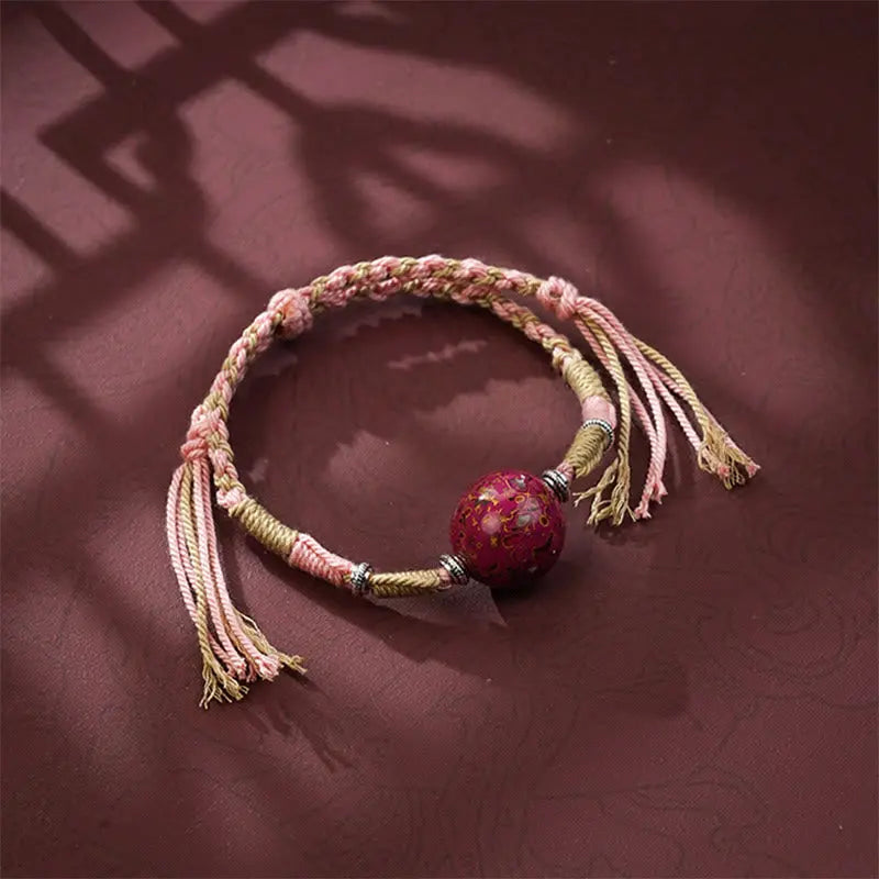 Fortune Jewel Lacquer Craft Bead Multicolored Braided String Bracelet Fortune Jewel