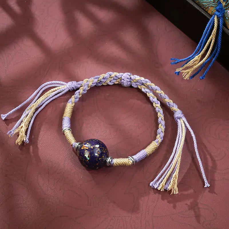 Fortune Jewel Lacquer Craft Bead Multicolored Braided String Bracelet Fortune Jewel