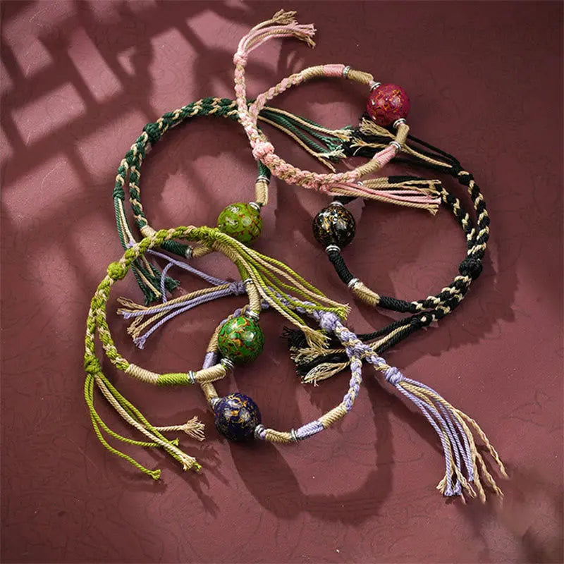 Fortune Jewel Lacquer Craft Bead Multicolored Braided String Bracelet Fortune Jewel