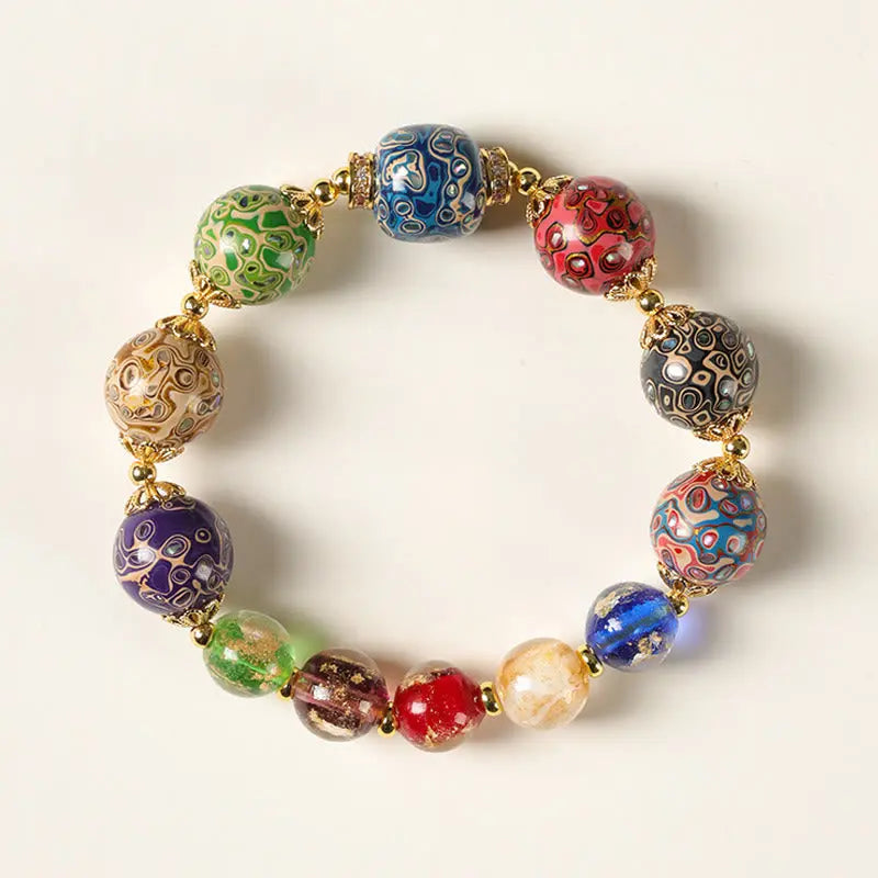 Fortune Jewel Colorful Liuli Glass Sandalwood Gourd Bead Lacquer Craft Bracelet Fortune Jewel