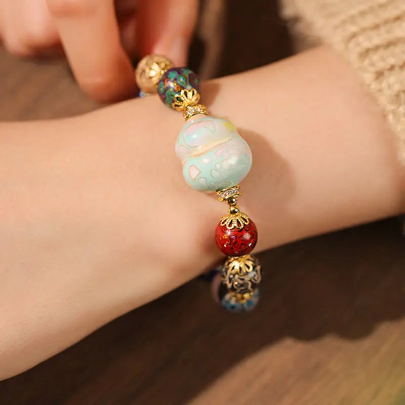 Fortune Jewel Colorful Liuli Glass Sandalwood Gourd Bead Lacquer Craft Bracelet Fortune Jewel