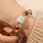 Fortune Jewel Colorful Liuli Glass Sandalwood Gourd Bead Lacquer Craft Bracelet Fortune Jewel