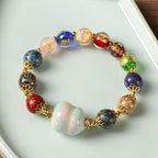 Fortune Jewel Colorful Liuli Glass Sandalwood Gourd Bead Lacquer Craft Bracelet Fortune Jewel