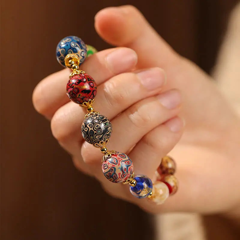 Fortune Jewel Colorful Liuli Glass Sandalwood Gourd Bead Lacquer Craft Bracelet Fortune Jewel