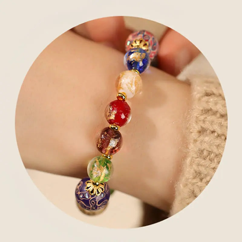 Fortune Jewel Colorful Liuli Glass Sandalwood Gourd Bead Lacquer Craft Bracelet Fortune Jewel