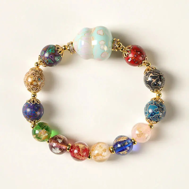 Fortune Jewel Colorful Liuli Glass Sandalwood Gourd Bead Lacquer Craft Bracelet Fortune Jewel