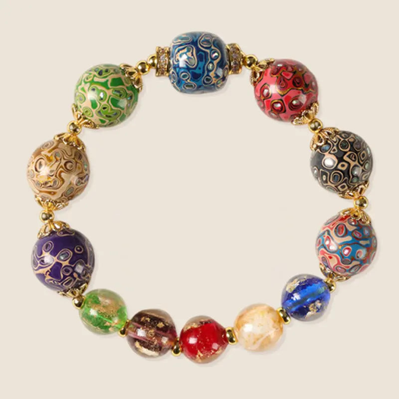 Fortune Jewel Colorful Liuli Glass Sandalwood Gourd Bead Lacquer Craft Bracelet Fortune Jewel