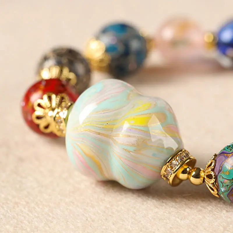 Fortune Jewel Colorful Liuli Glass Sandalwood Gourd Bead Lacquer Craft Bracelet Fortune Jewel