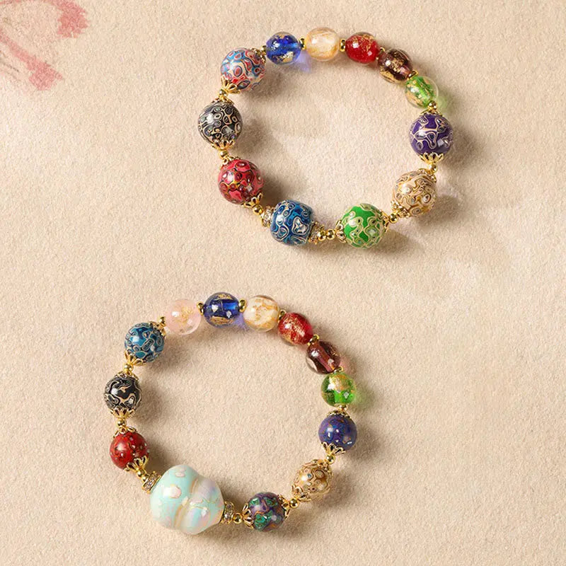 Fortune Jewel Colorful Liuli Glass Sandalwood Gourd Bead Lacquer Craft Bracelet Fortune Jewel
