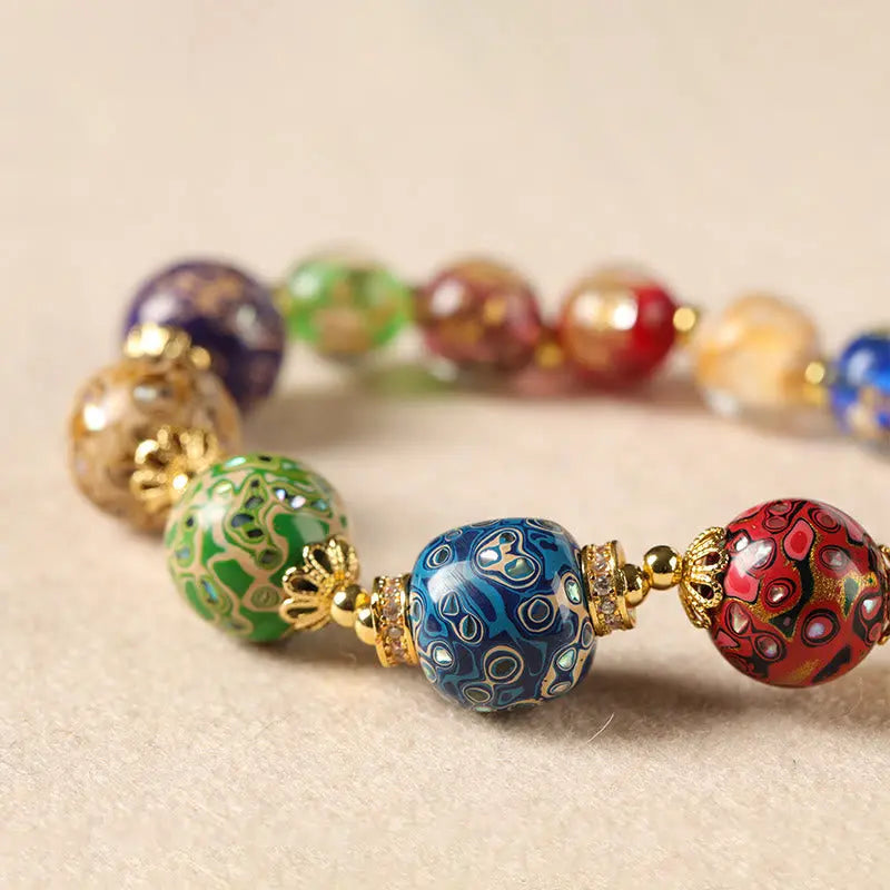 Fortune Jewel Colorful Liuli Glass Sandalwood Gourd Bead Lacquer Craft Bracelet Fortune Jewel
