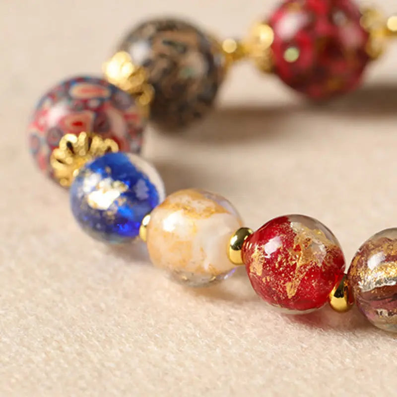 Fortune Jewel Colorful Liuli Glass Sandalwood Gourd Bead Lacquer Craft Bracelet Fortune Jewel