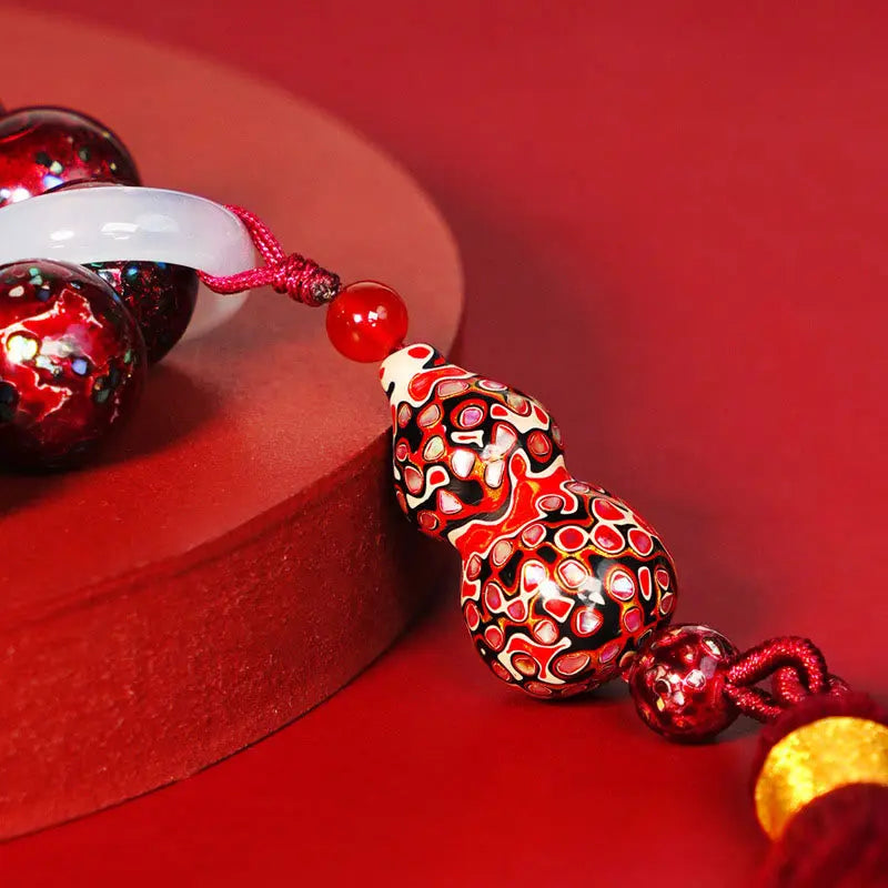 Fortune Jewel Ebony Lacquer Craft Gourd Bead Tassel Blessing Bracelet Fortune Jewel