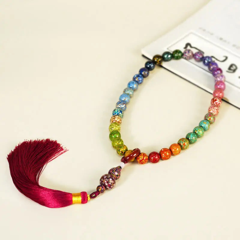 Fortune Jewel Ebony Lacquer Craft Gourd Bead Tassel Blessing Bracelet Fortune Jewel