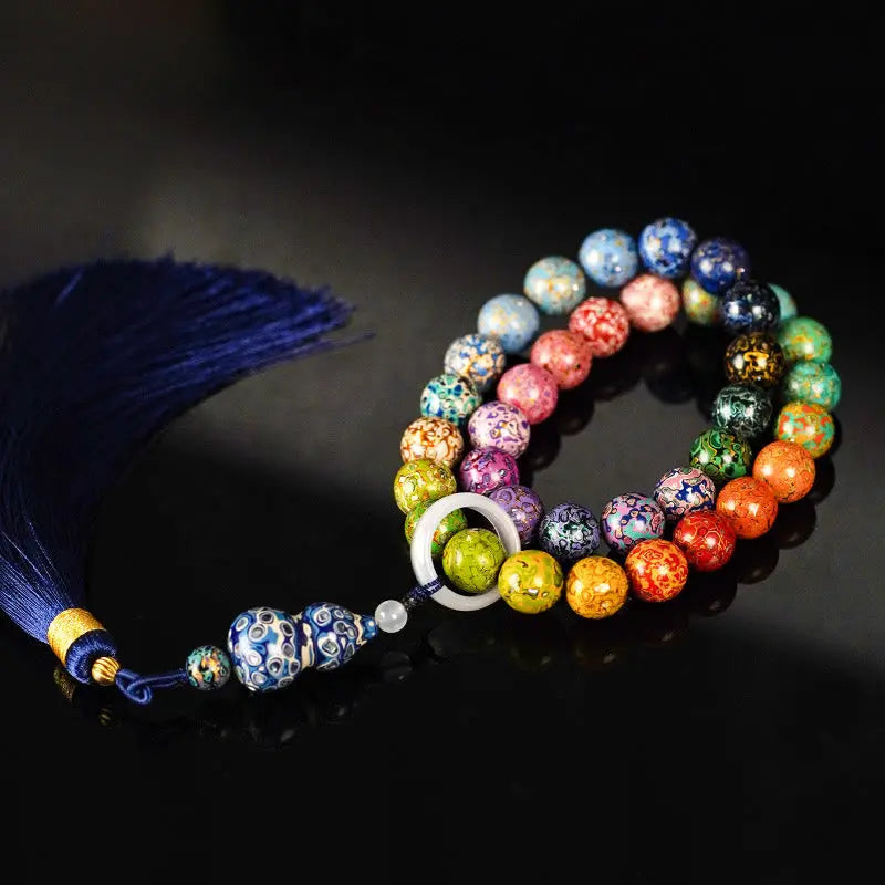 Fortune Jewel Ebony Lacquer Craft Gourd Bead Tassel Blessing Bracelet Fortune Jewel
