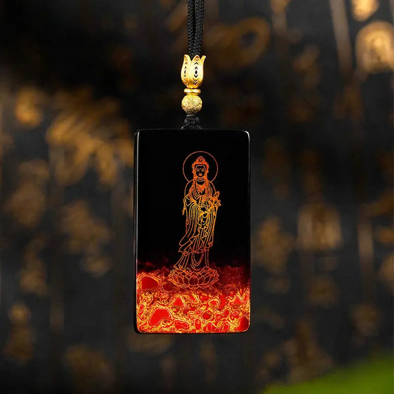Buddha Stones Chinese Zodiac Natal Buddha Fu Character Lacquer Craft Sandalwood Pendant Necklace Fortune Jewel