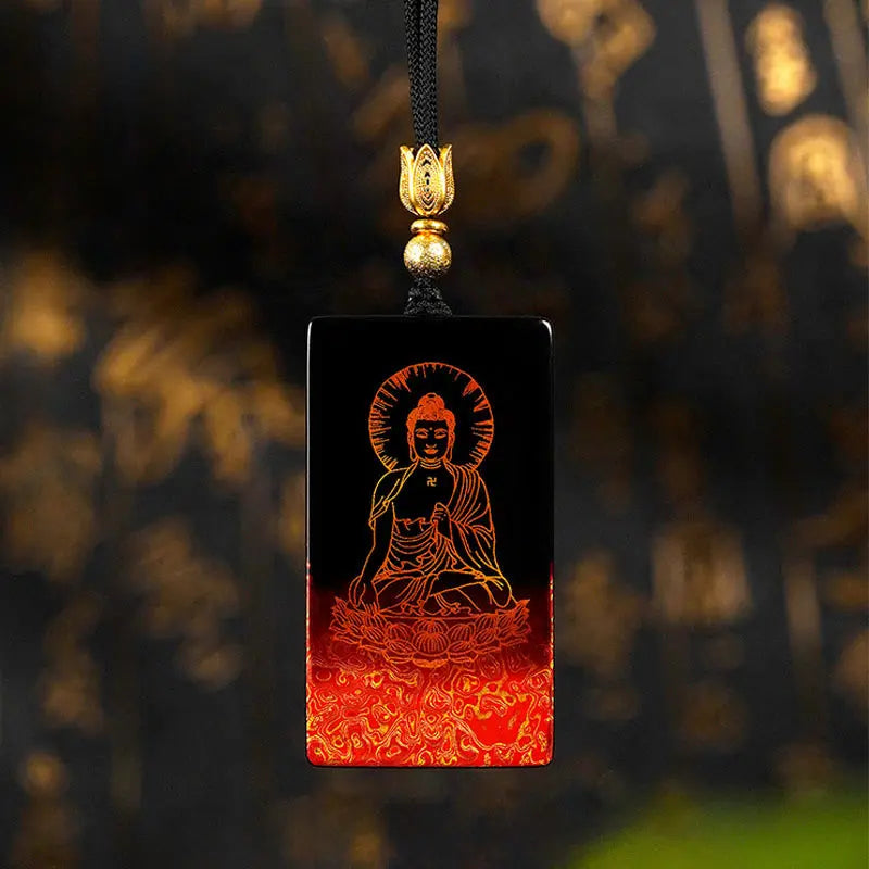 Buddha Stones Chinese Zodiac Natal Buddha Fu Character Lacquer Craft Sandalwood Pendant Necklace Fortune Jewel
