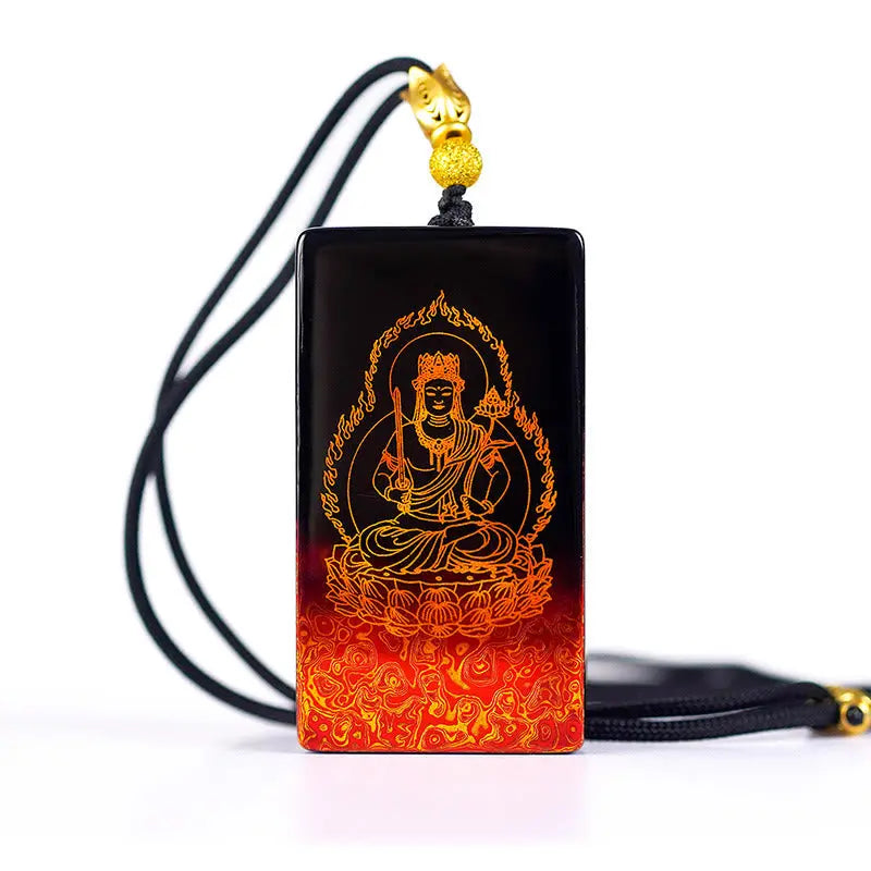 Buddha Stones Chinese Zodiac Natal Buddha Fu Character Lacquer Craft Sandalwood Pendant Necklace Fortune Jewel