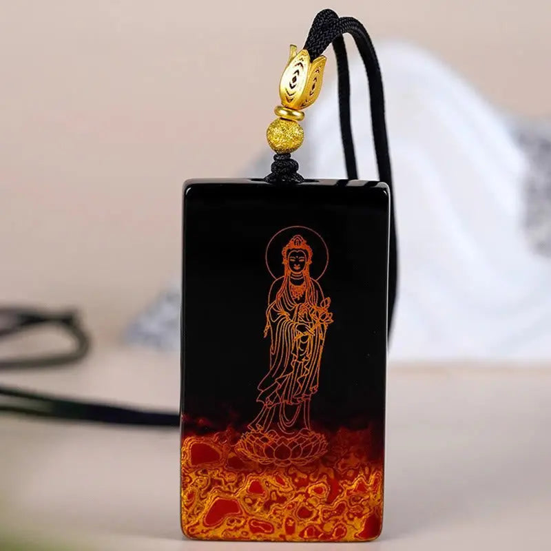 Buddha Stones Chinese Zodiac Natal Buddha Fu Character Lacquer Craft Sandalwood Pendant Necklace Fortune Jewel
