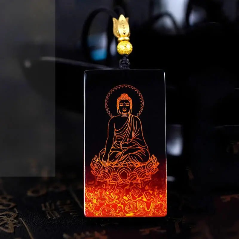Buddha Stones Chinese Zodiac Natal Buddha Fu Character Lacquer Craft Sandalwood Pendant Necklace Fortune Jewel