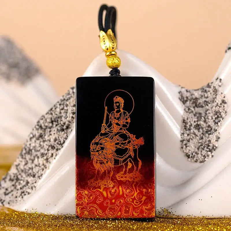 Buddha Stones Chinese Zodiac Natal Buddha Fu Character Lacquer Craft Sandalwood Pendant Necklace Fortune Jewel
