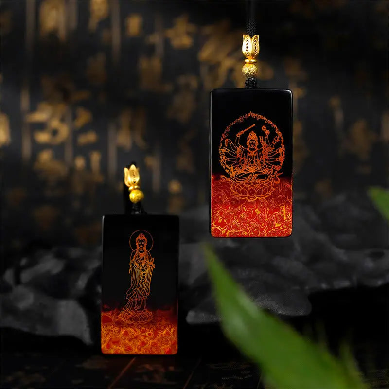 Buddha Stones Chinese Zodiac Natal Buddha Fu Character Lacquer Craft Sandalwood Pendant Necklace Fortune Jewel