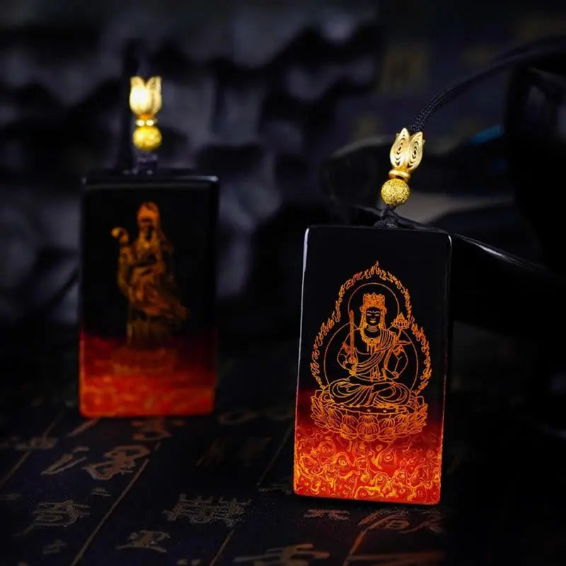 Buddha Stones Chinese Zodiac Natal Buddha Fu Character Lacquer Craft Sandalwood Pendant Necklace Fortune Jewel