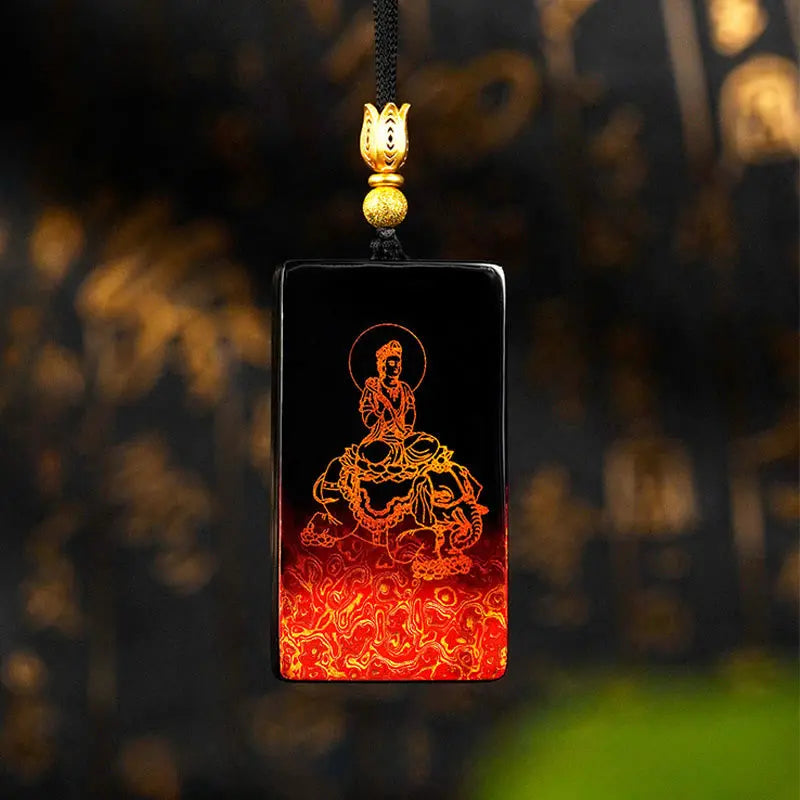 Buddha Stones Chinese Zodiac Natal Buddha Fu Character Lacquer Craft Sandalwood Pendant Necklace Fortune Jewel
