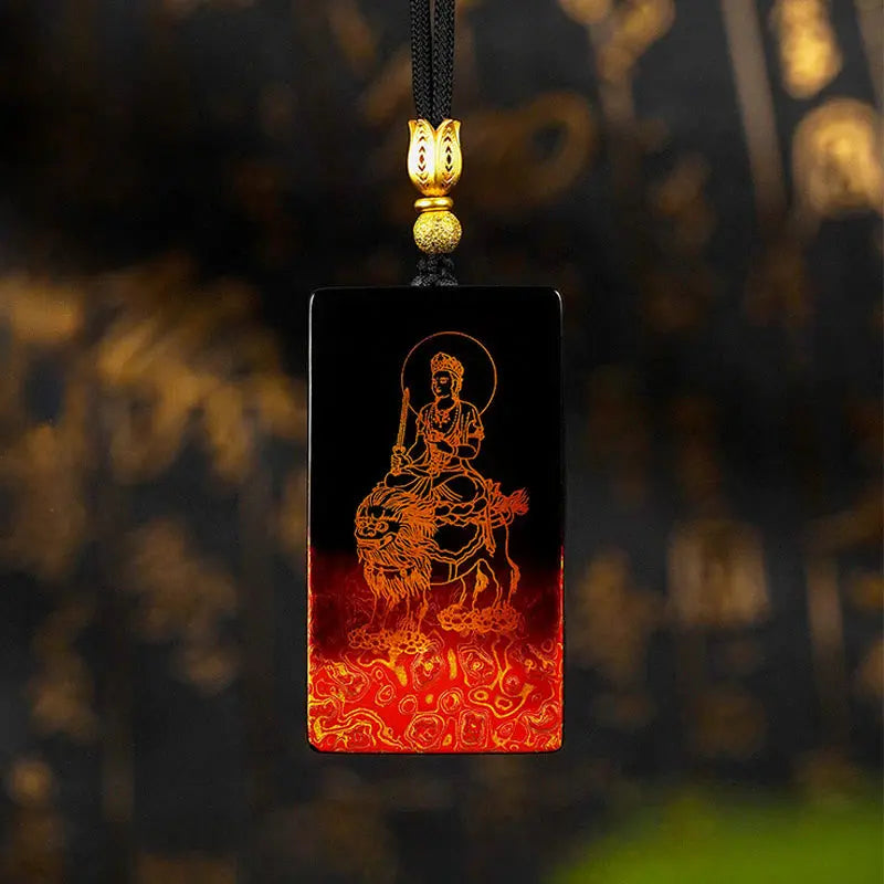 Buddha Stones Chinese Zodiac Natal Buddha Fu Character Lacquer Craft Sandalwood Pendant Necklace Fortune Jewel