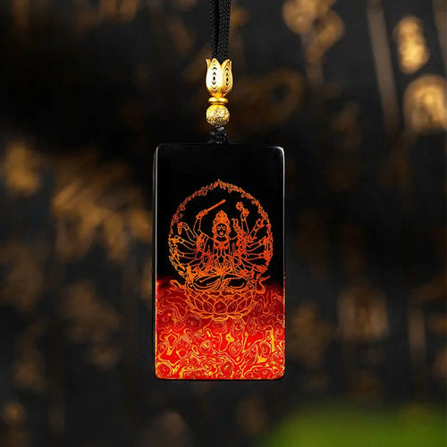 Buddha Stones Chinese Zodiac Natal Buddha Fu Character Lacquer Craft Sandalwood Pendant Necklace Fortune Jewel