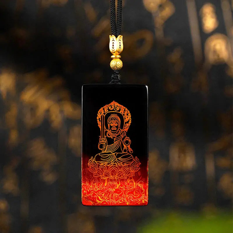 Buddha Stones Chinese Zodiac Natal Buddha Fu Character Lacquer Craft Sandalwood Pendant Necklace Fortune Jewel