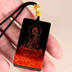 Buddha Stones Chinese Zodiac Natal Buddha Fu Character Lacquer Craft Sandalwood Pendant Necklace Fortune Jewel