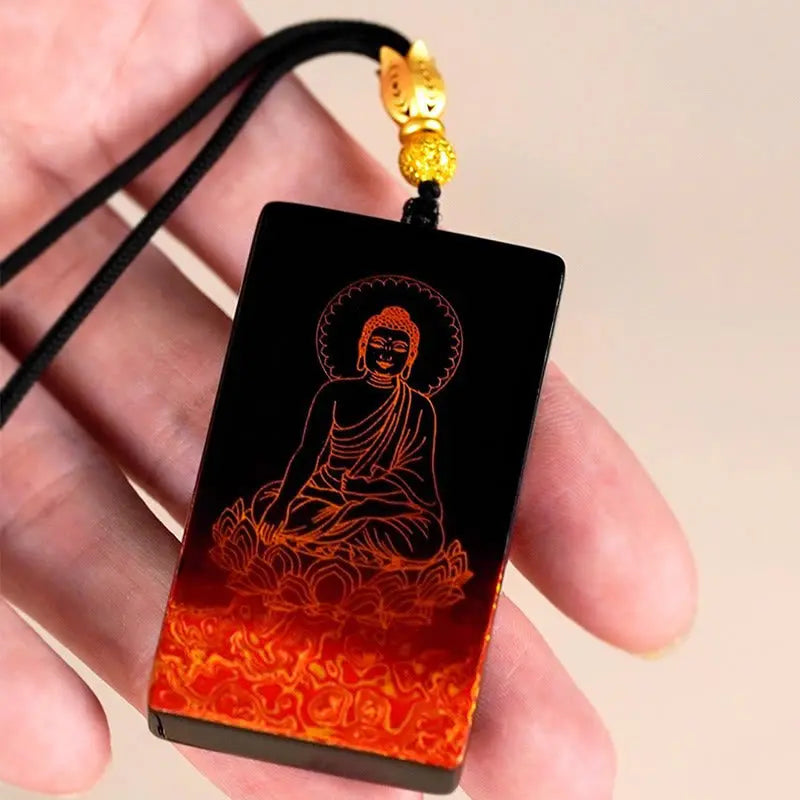 Buddha Stones Chinese Zodiac Natal Buddha Fu Character Lacquer Craft Sandalwood Pendant Necklace Fortune Jewel