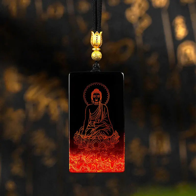 Buddha Stones Chinese Zodiac Natal Buddha Fu Character Lacquer Craft Sandalwood Pendant Necklace Fortune Jewel
