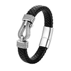 Fortune Jewel Leather horseshoe-Shaped Titanium Steel Balance Braided Magnetic Buckle Bracelet Fortune Jewel