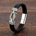 Fortune Jewel Leather horseshoe-Shaped Titanium Steel Balance Braided Magnetic Buckle Bracelet Fortune Jewel