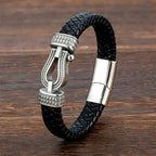 Fortune Jewel Leather horseshoe-Shaped Titanium Steel Balance Braided Magnetic Buckle Bracelet Fortune Jewel